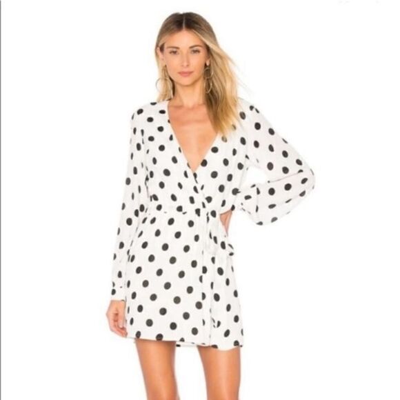 Lovers + Friends Maggie Mini White Black Dress Blouse Polka Dot Wrap Size S - Picture 3 of 11